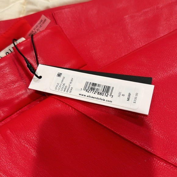 NWT Alice + Olivia Deanna Vegan Leather High Waisted Red Bootcut Pant - Picture 11 of 11